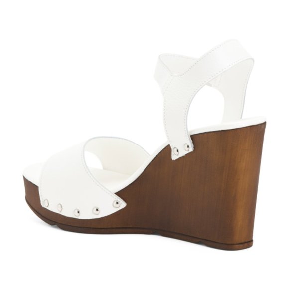 CHRISTIAN DI RICCIO White Leather Wooden Wedge Sandals Shoes  Made in Italy Sz 8 - Picture 6 of 6